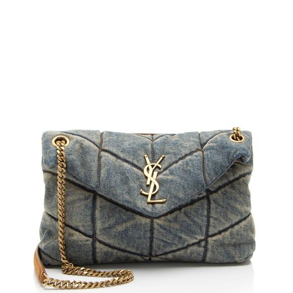 Saint Laurent Denim Monogram Puffer LouLou Shoulder Bag - Picture 1 of 12